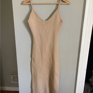 Lulu's Beige Knit Midi Dress